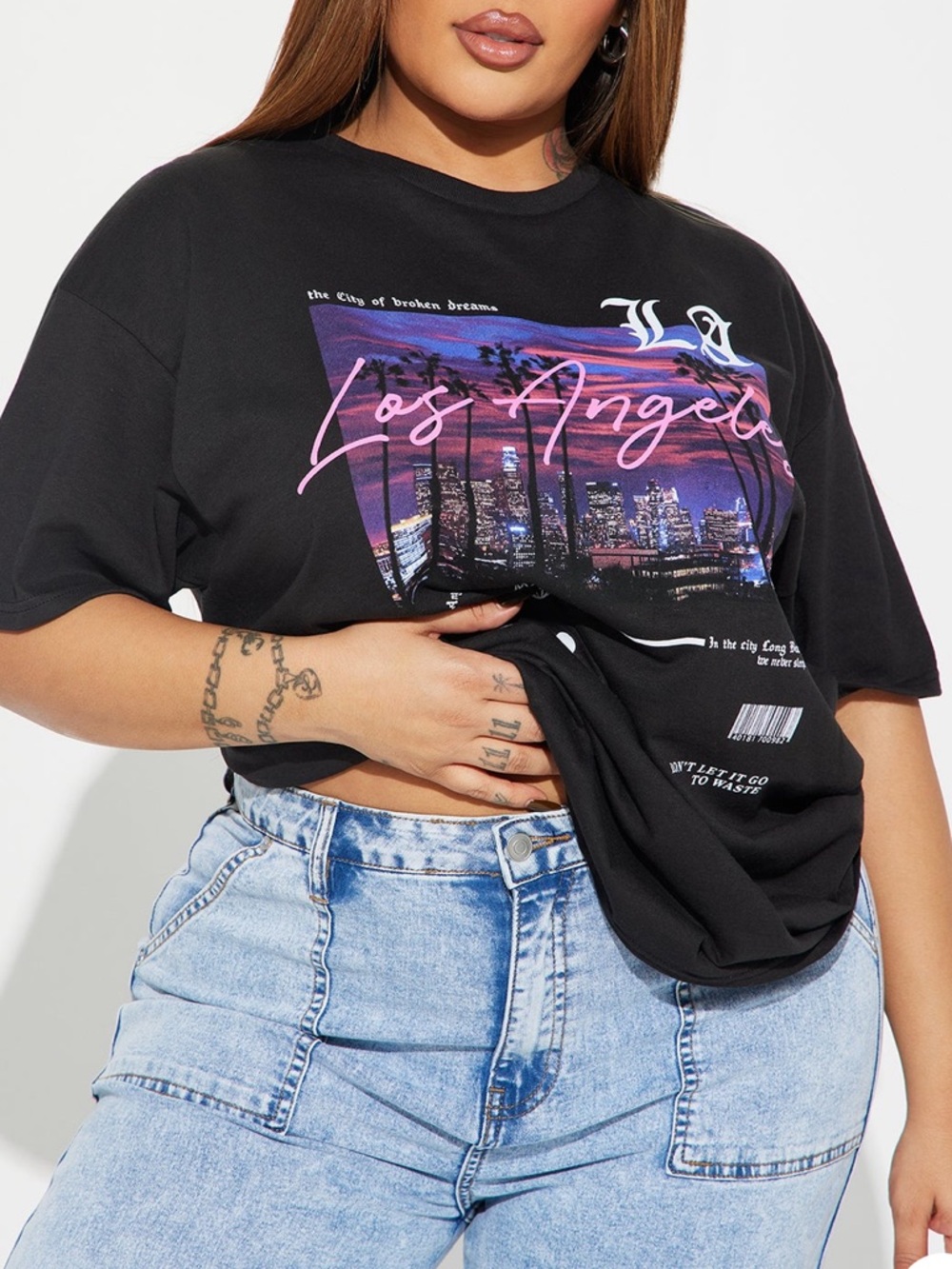 Fashion Nova Black Los Angeles Graphic Tee with Pink & Purple Print